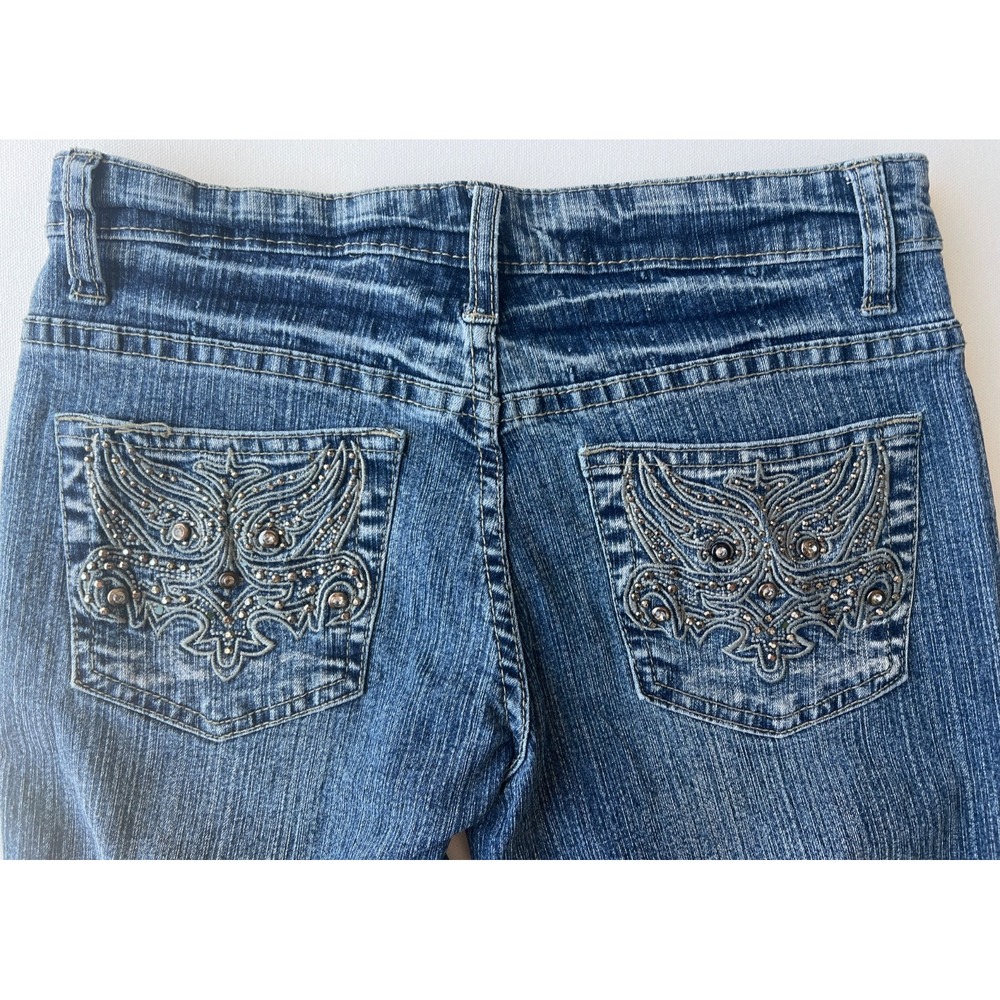 Daniel Jeans Pants 3/4 Capri Blue Denim Studded Rhinestone Y2K 90s Stretch